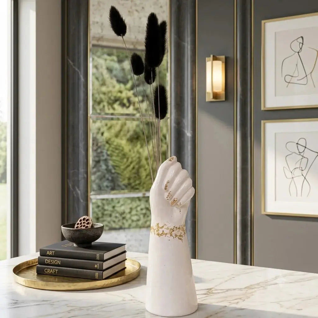 Hand Shape Resin Vase with Artificial Flower Bunch | Modern Home Decor Scrollcart Qatar 
