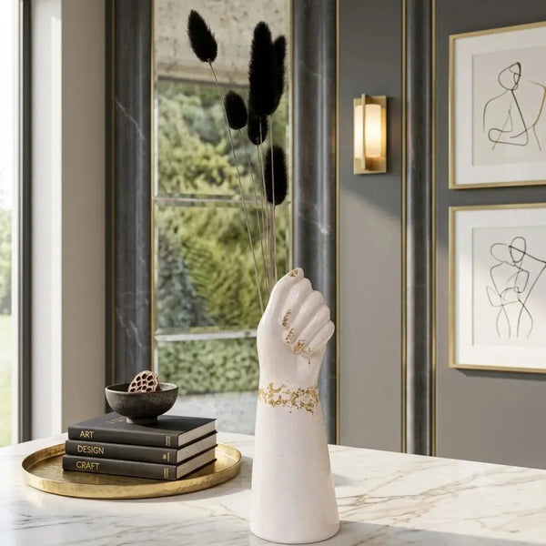 Hand Shape Resin Vase with Artificial Flower Bunch | Modern Home Decor Scrollcart Qatar 