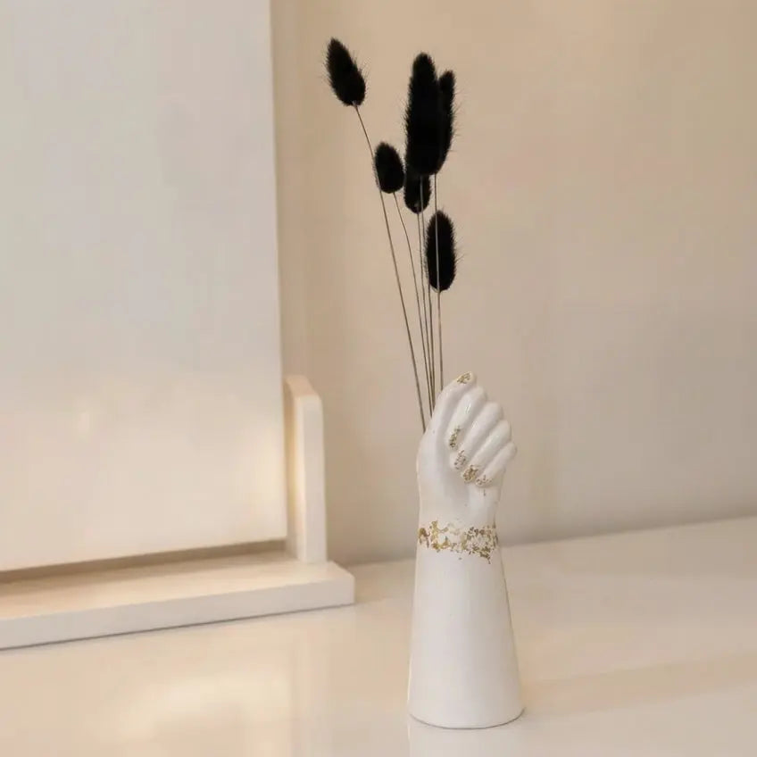 Hand Shape Resin Vase with Artificial Flower Bunch | Modern Home Decor Scrollcart Qatar 