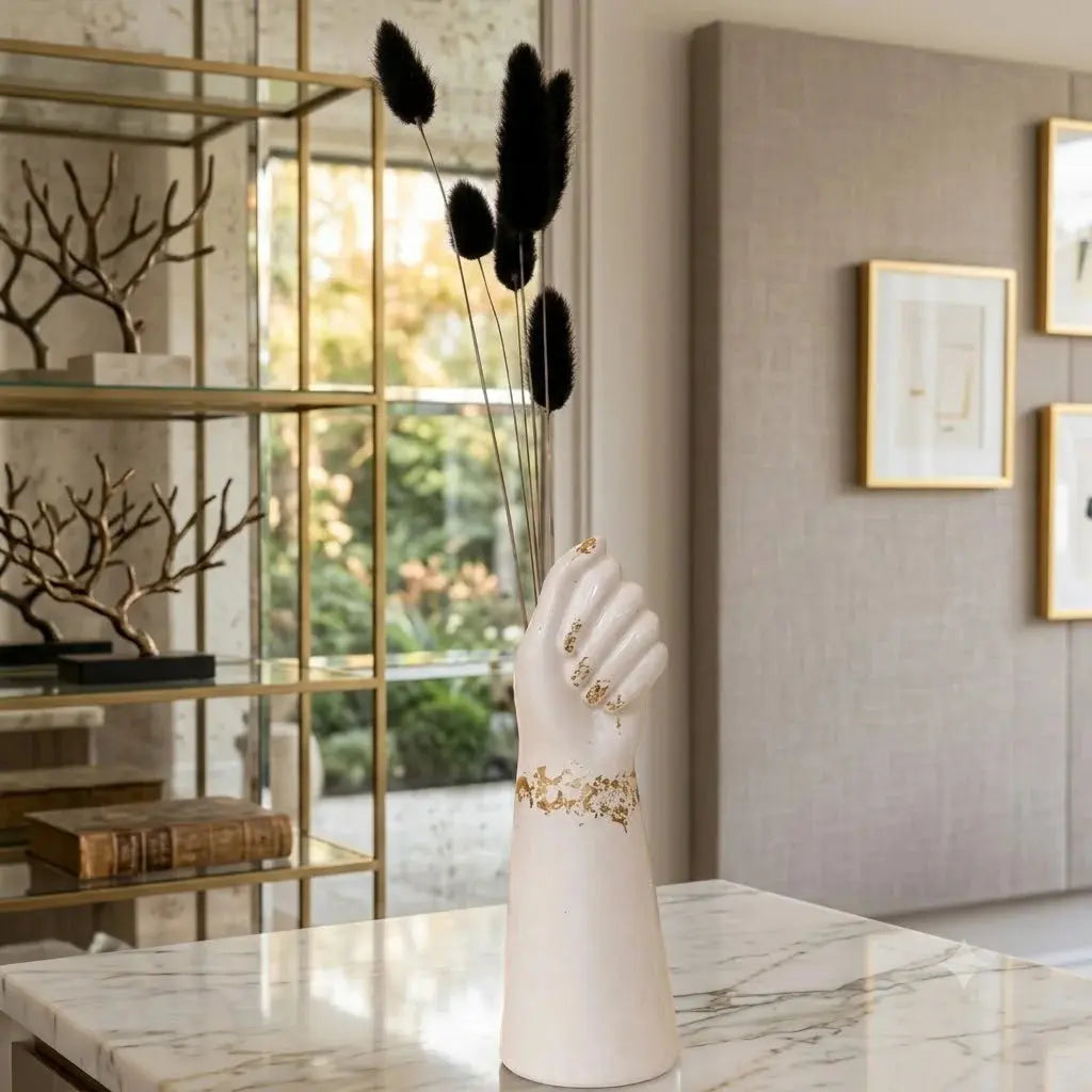 Hand Shape Resin Vase with Artificial Flower Bunch | Modern Home Decor Scrollcart Qatar 