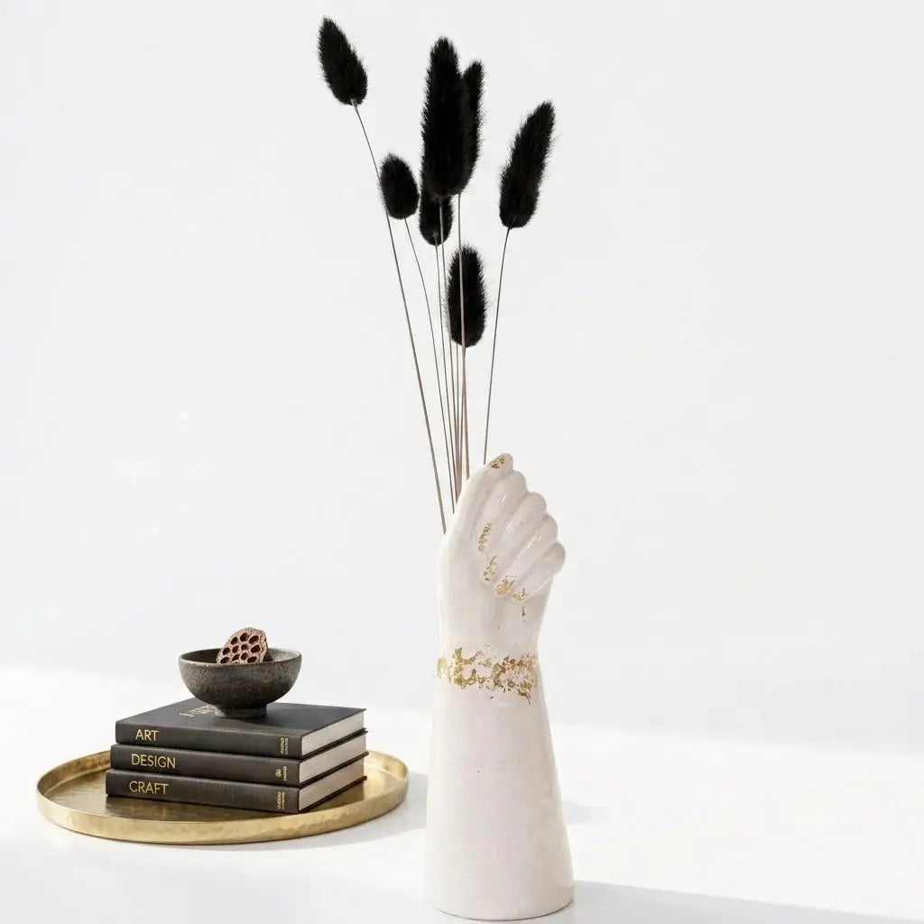 Hand Shape Resin Vase with Artificial Flower Bunch | Modern Home Decor Scrollcart Qatar 