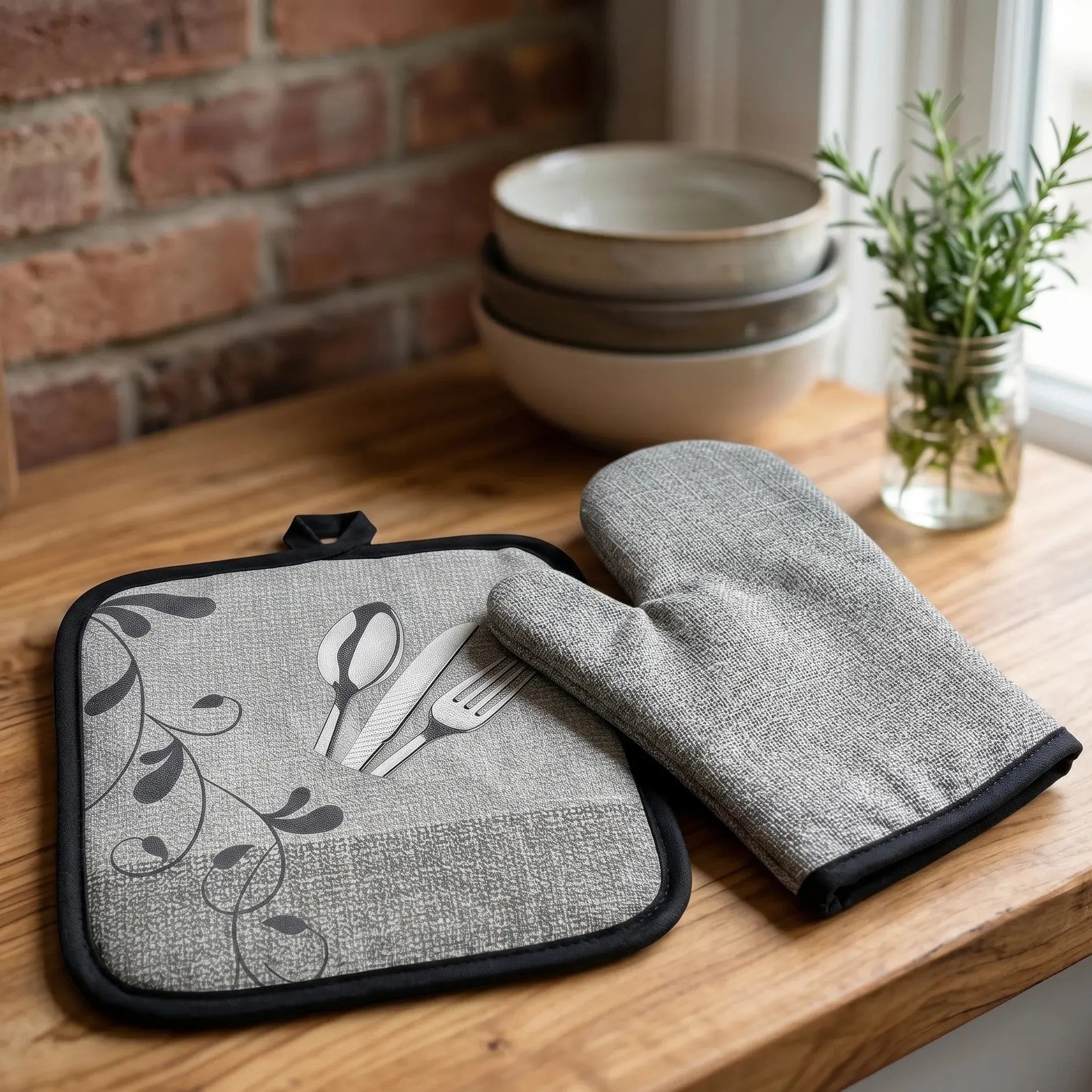 Heat-Resistant Quilted Cotton Oven Gloves & Pot Holder Set (2-Piece) Scrollcart Qatar 