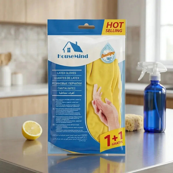 Housemind Latex Gloves 1+1 Free Yellow Price Doha Qatar