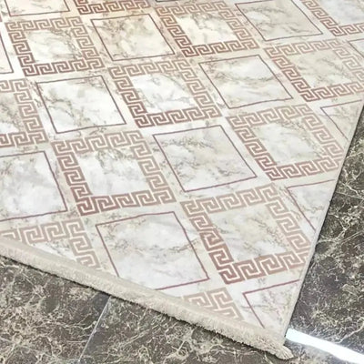 Indoor Carpet - Square Brown Shade Pattern Living Area Rug