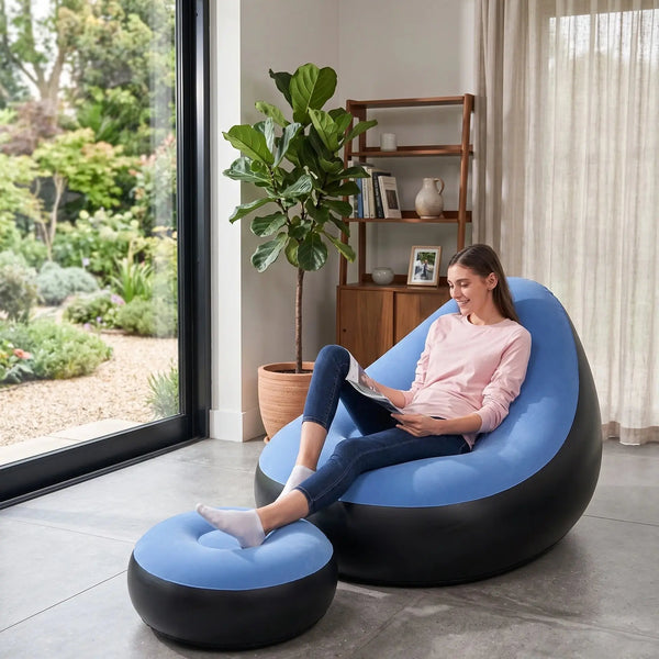 Inflatable Sofa with Foot Stool Air Lounger Set Scrollcart Qatar 
