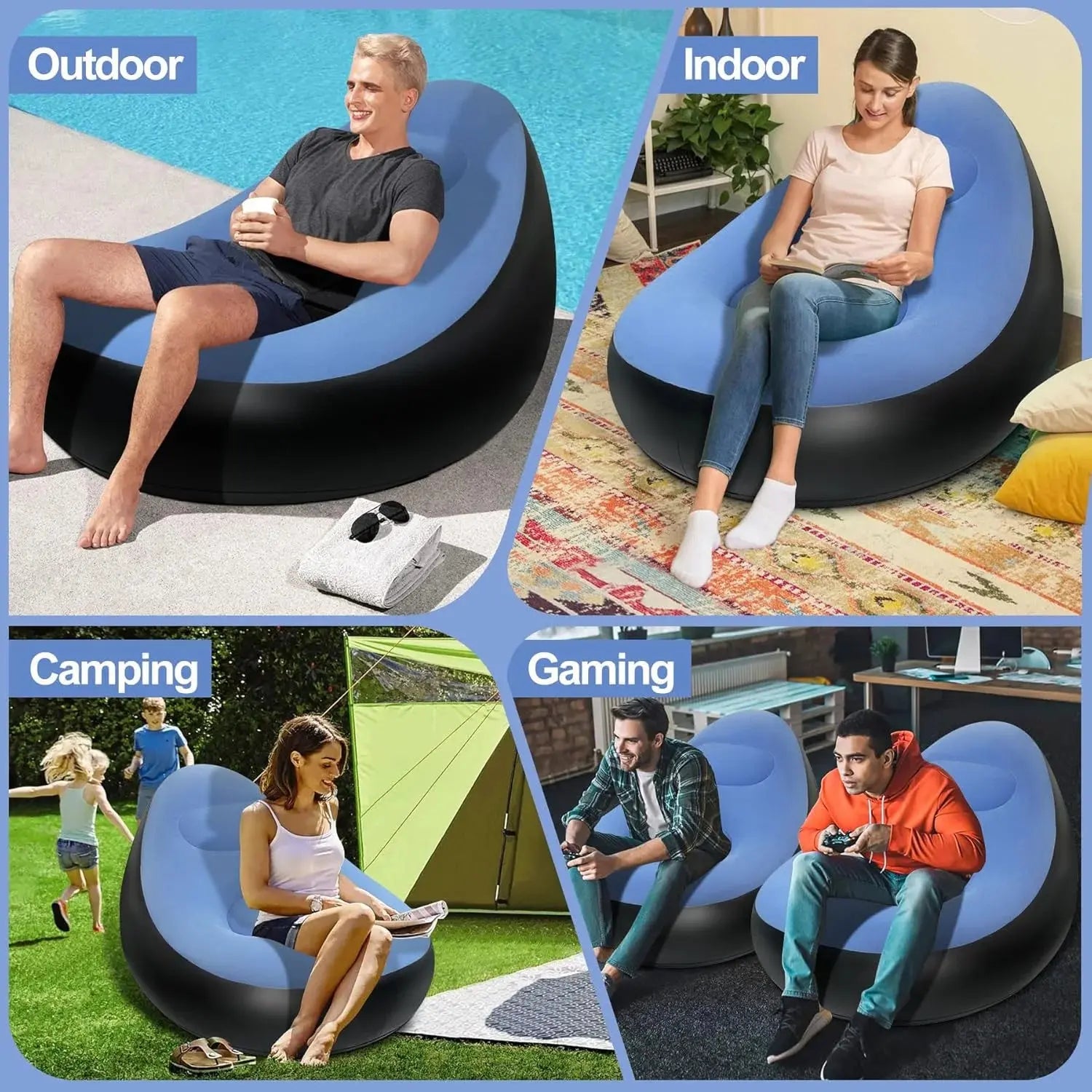 Inflatable Sofa with Foot Stool Air Lounger Set Scrollcart Qatar 