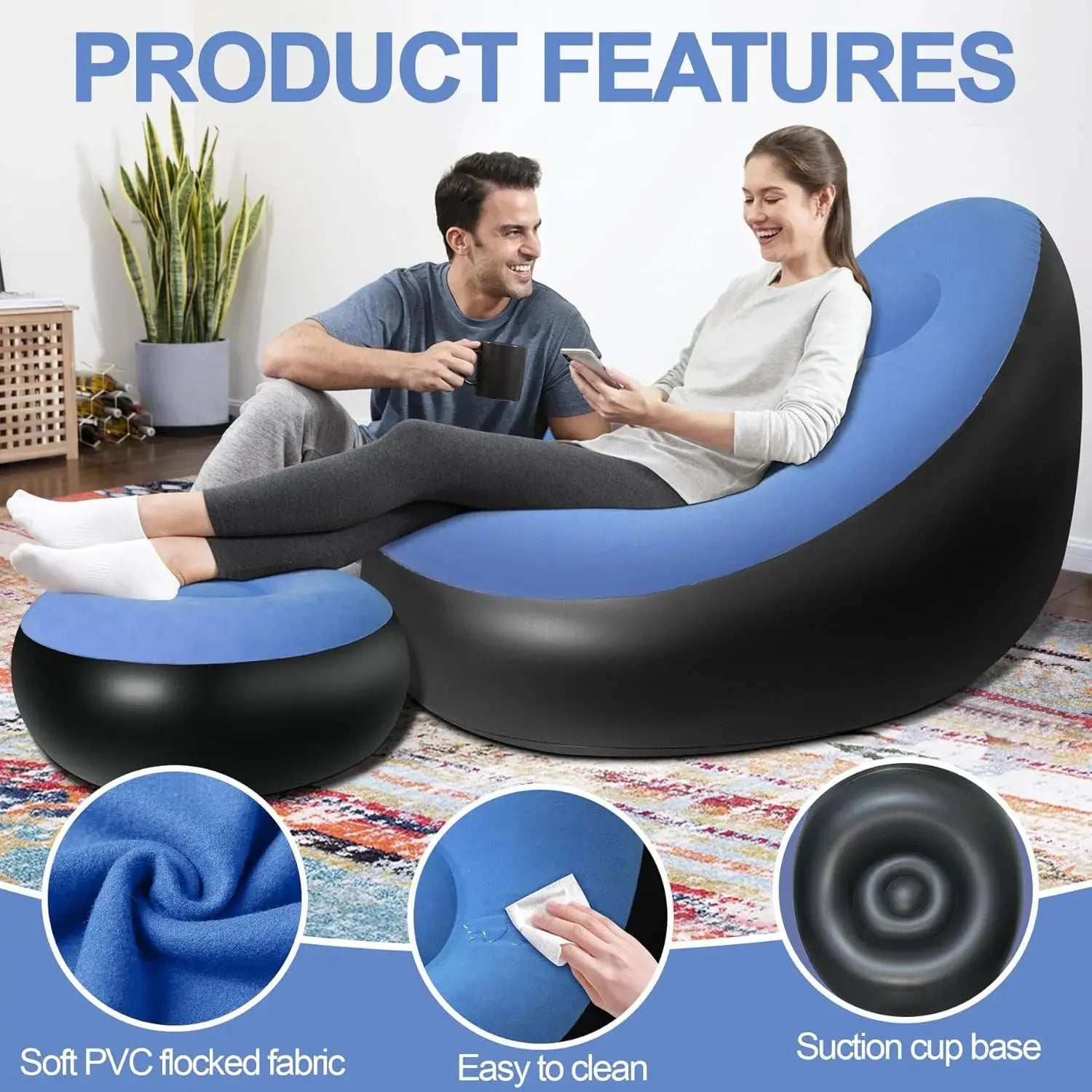 Inflatable Sofa with Foot Stool Air Lounger Set Scrollcart Qatar 