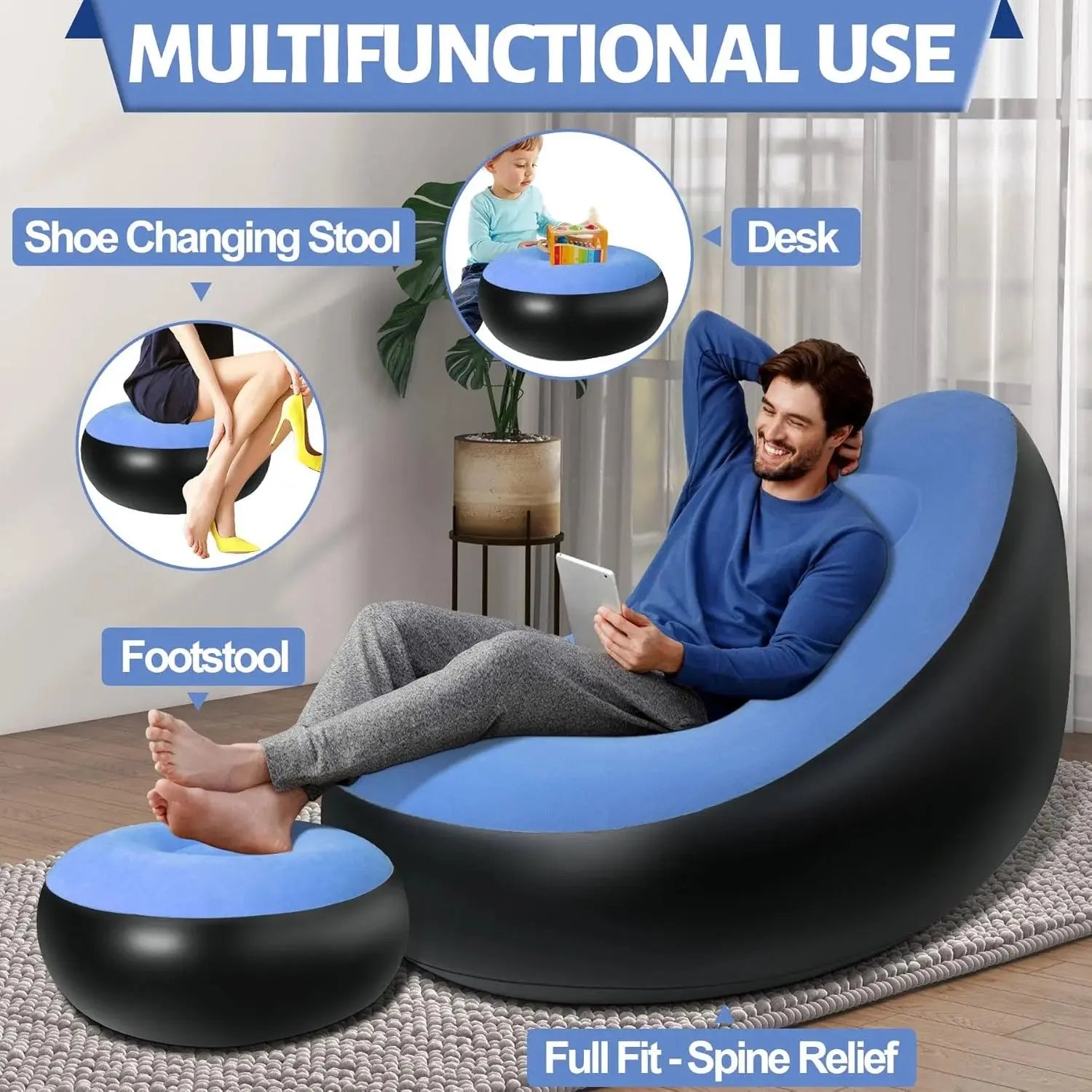 Inflatable Sofa with Foot Stool Air Lounger Set Scrollcart Qatar 
