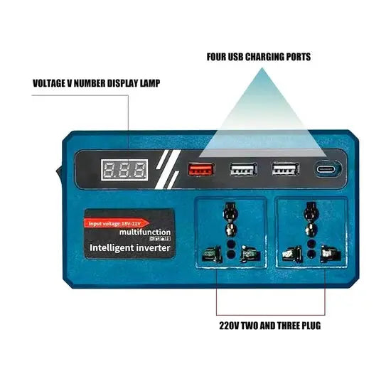 Intelligent 150W Power Inverter – 18V–21V Lithium Battery Adapter for AC & USB Scrollcart Qatar 