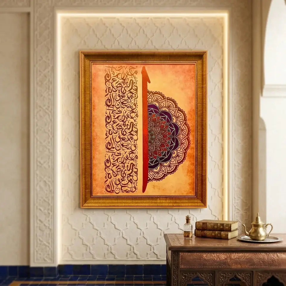 Islamic Calligraphy Wall Art with Mandala Design – Framed Arabic Decor Scrollcart Qatar 
