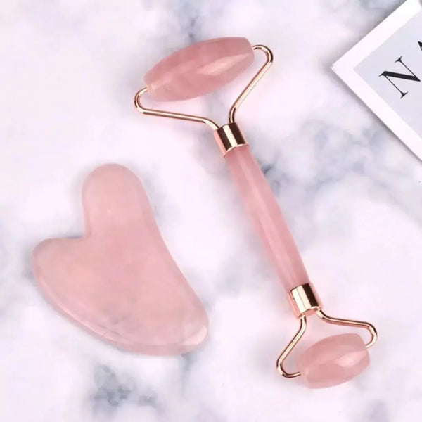 Jade Roller - Pink Stone Roller & Gua Sha Set  Scrollcart Qatar