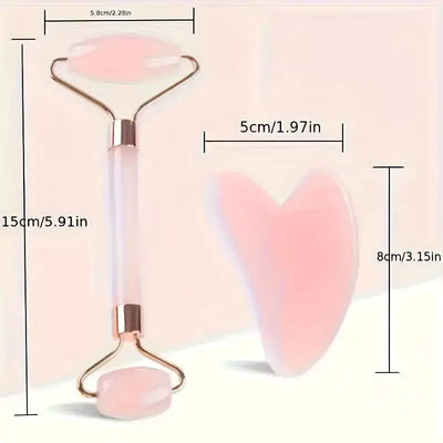 Jade Roller - Pink Stone Roller & Gua Sha Set  dimension