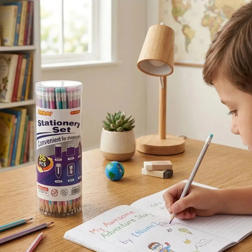 Kids Stationery Set Jar – Pencils, Erasers & Sharpeners 36-Pcs Scrollcart Qatar 