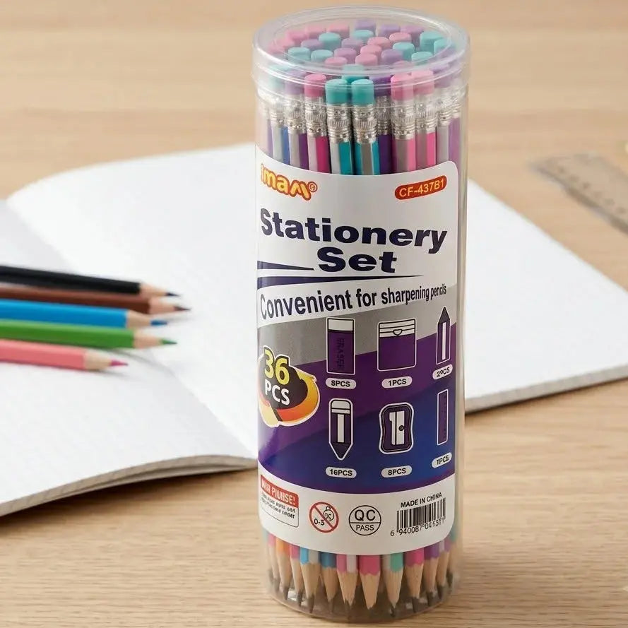 Kids Stationery Set Jar – Pencils, Erasers & Sharpeners 36-Pcs Scrollcart Qatar 