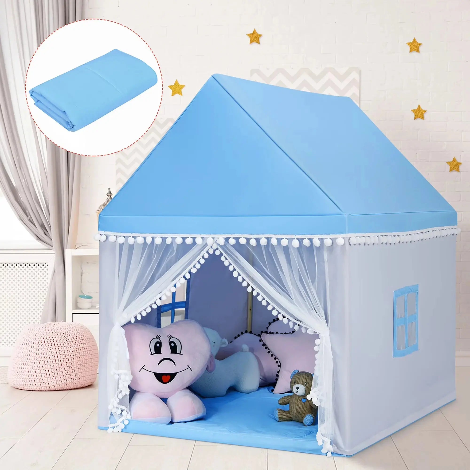 Kids Wooden Frame Playhouse Tent - Large Fairy Castle Play Tent Scrollcart Qatar 