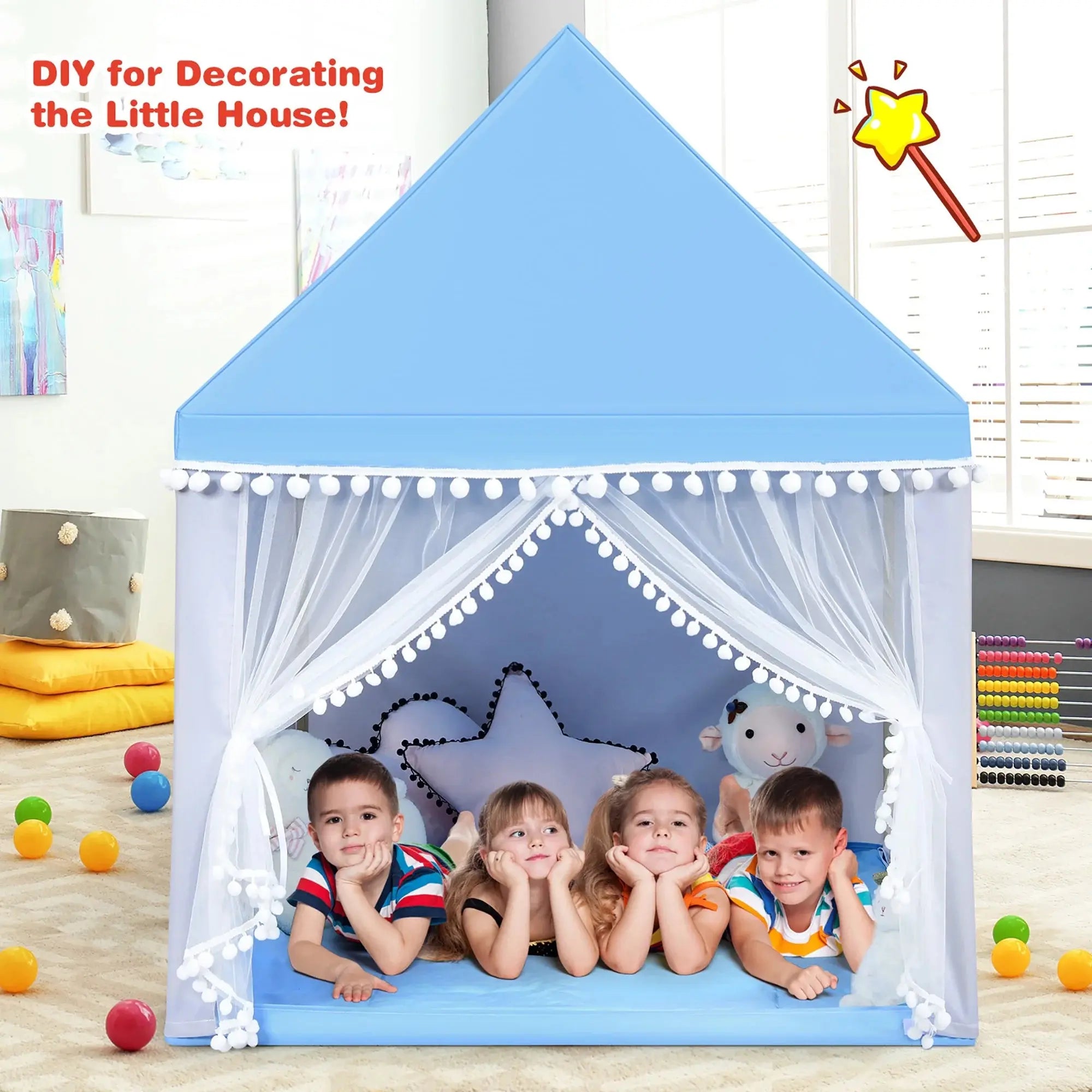 Kids Wooden Frame Playhouse Tent - Large Fairy Castle Play Tent Scrollcart Qatar 