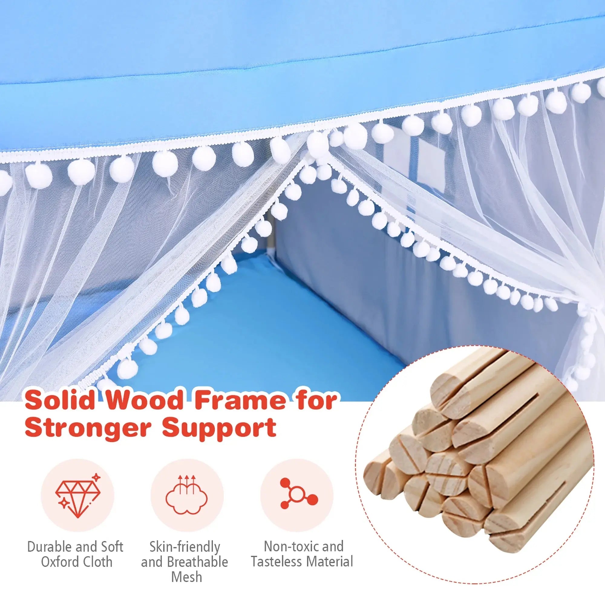 Kids Wooden Frame Playhouse Tent - Large Fairy Castle Play Tent Scrollcart Qatar 
