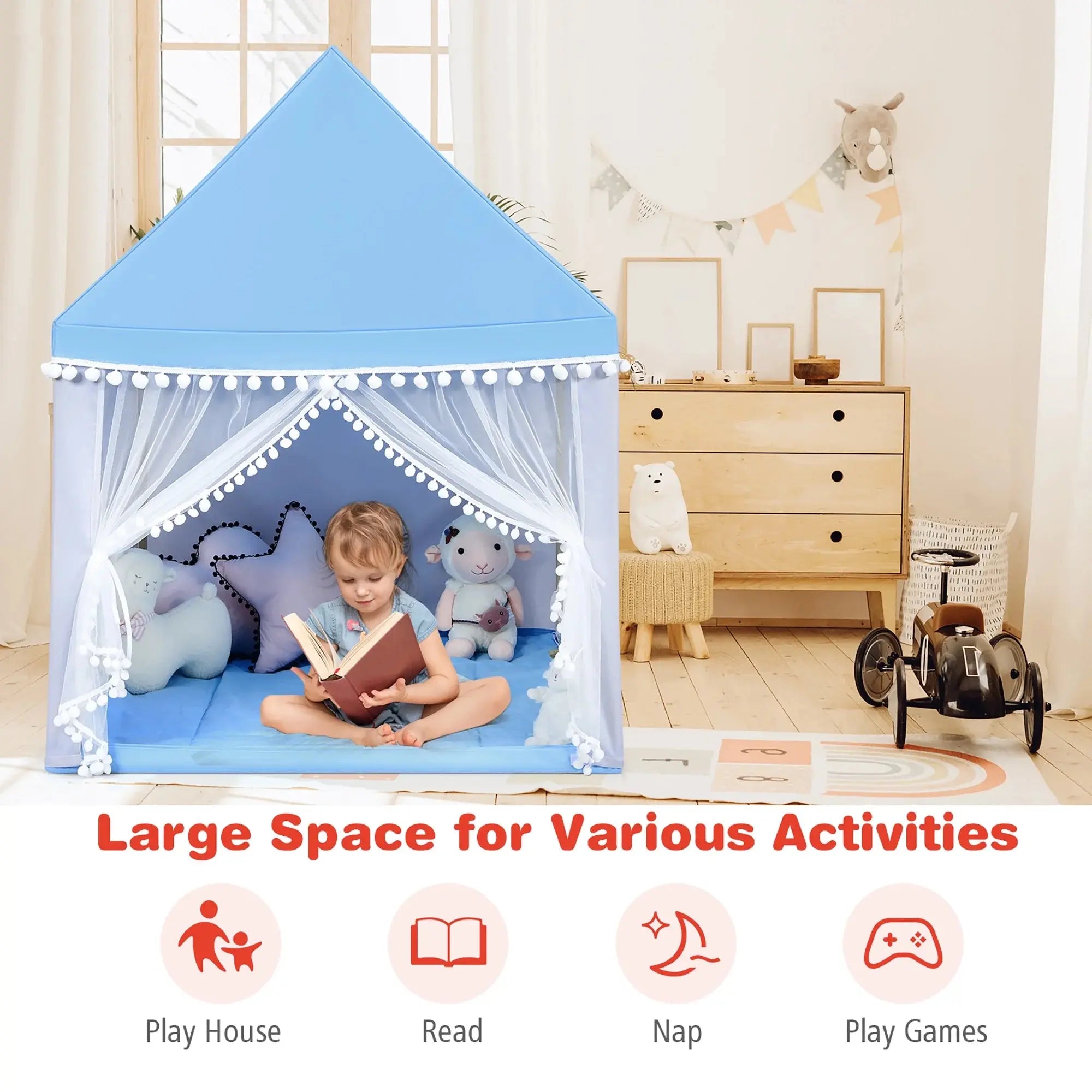 Kids Wooden Frame Playhouse Tent - Large Fairy Castle Play Tent Scrollcart Qatar 