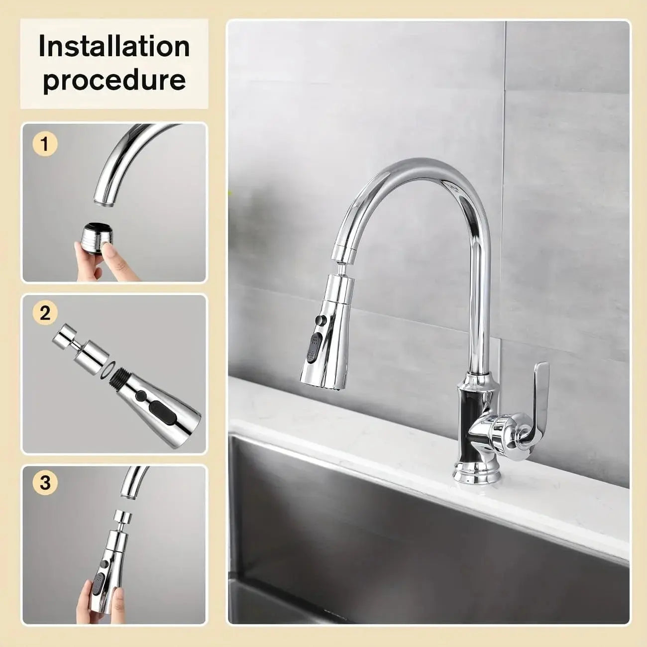 Kitchen Faucet Extender with 3 Water Modes-360° Rotation