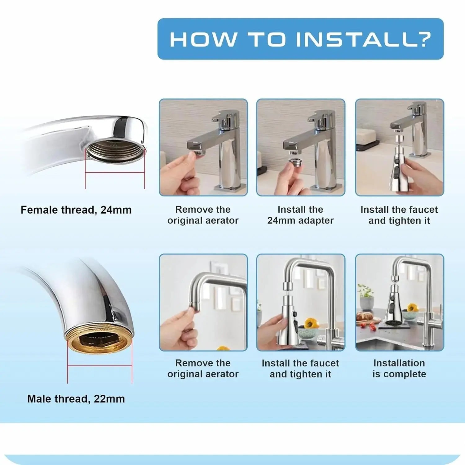 Kitchen Faucet Extender with 3 Water Modes-360° Rotation