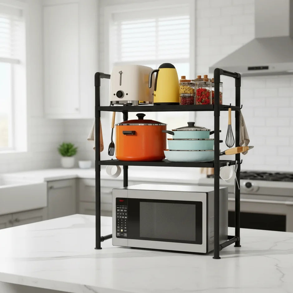 Kitchen Rack – Multipurpose Adjustable Storage Rack-Microwave oven Organizer Scrollcart Qatar 