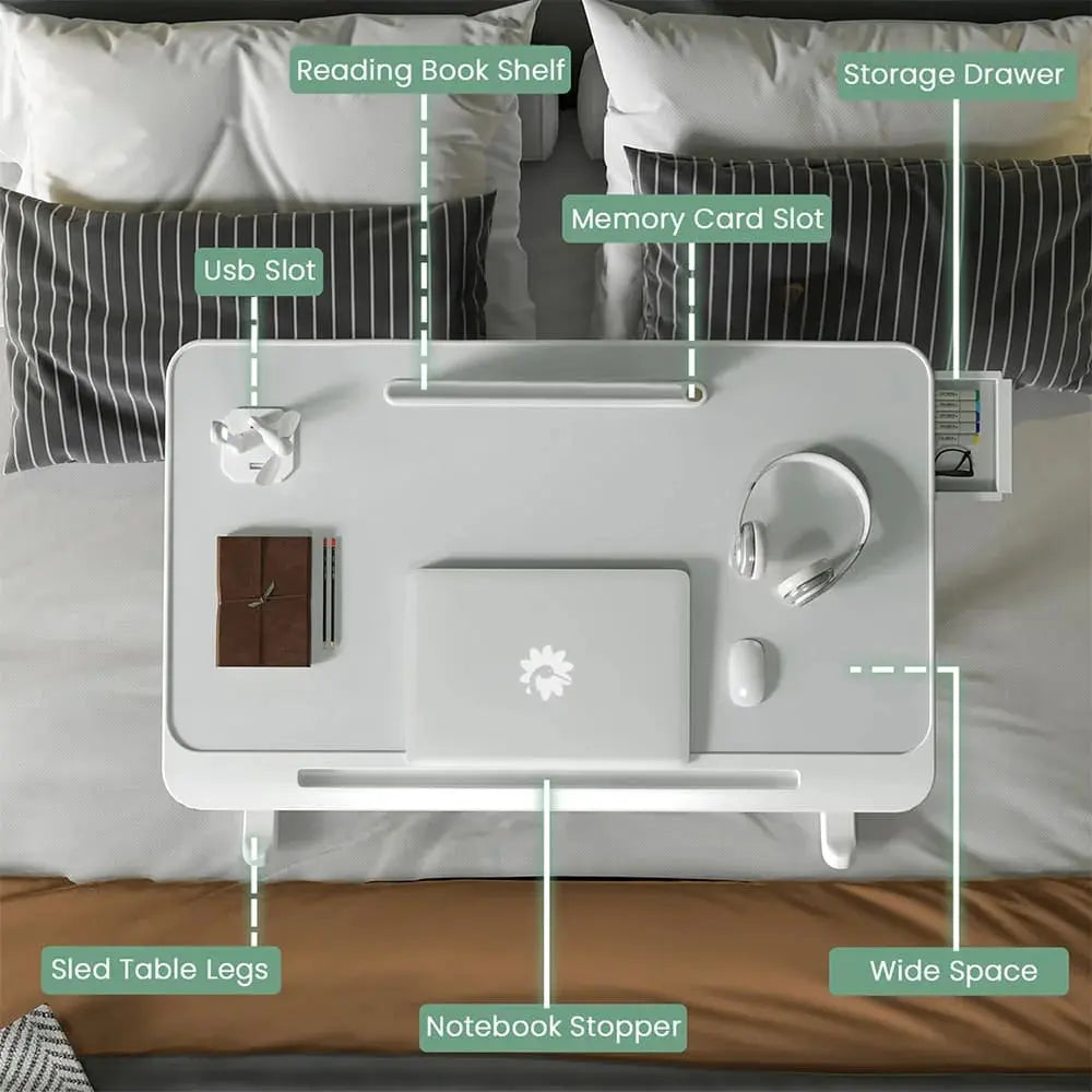 Adjustable Laptop Table Stand with Drawer – Foldable Bed Desk with USB Port Scrollcart Qatar 