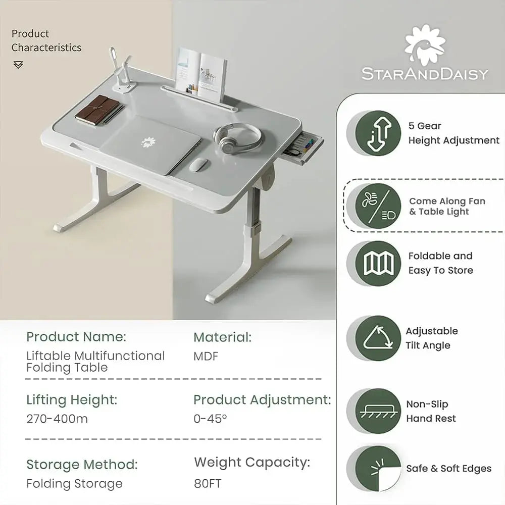Adjustable Laptop Table Stand with Drawer – Foldable Bed Desk with USB Port Scrollcart Qatar 