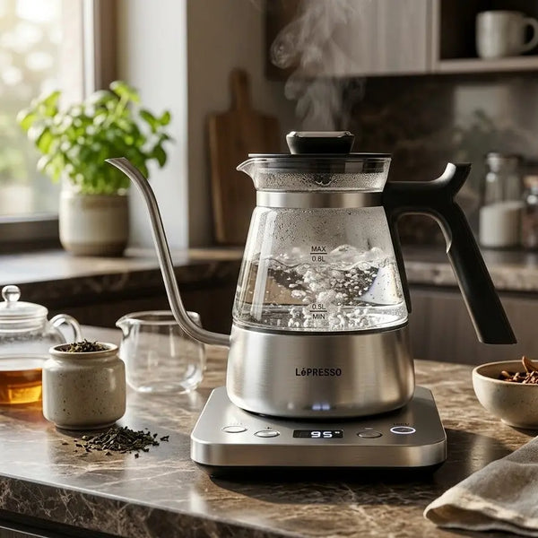 LePresso BrewWave Gooseneck Electric Kettle 0.8L 1300W – Digital Temperature Control, Silver Scrollcart Qatar 