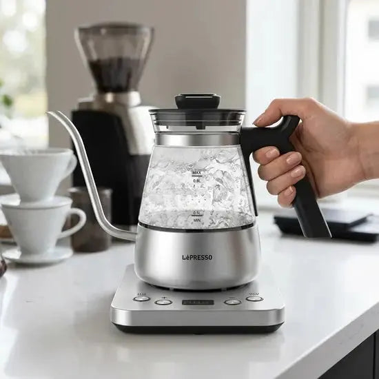 LePresso BrewWave Gooseneck Electric Kettle 0.8L 1300W – Digital Temperature Control, Silver Scrollcart Qatar 