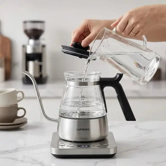 LePresso BrewWave Gooseneck Electric Kettle 0.8L 1300W – Digital Temperature Control, Silver Scrollcart Qatar 