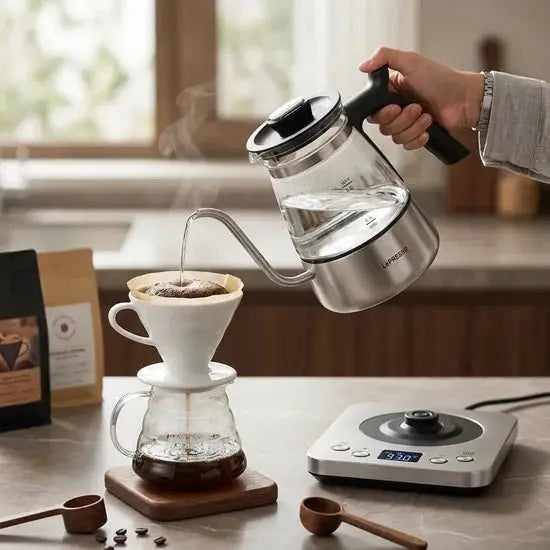 LePresso BrewWave Gooseneck Electric Kettle 0.8L 1300W – Digital Temperature Control, Silver Scrollcart Qatar 