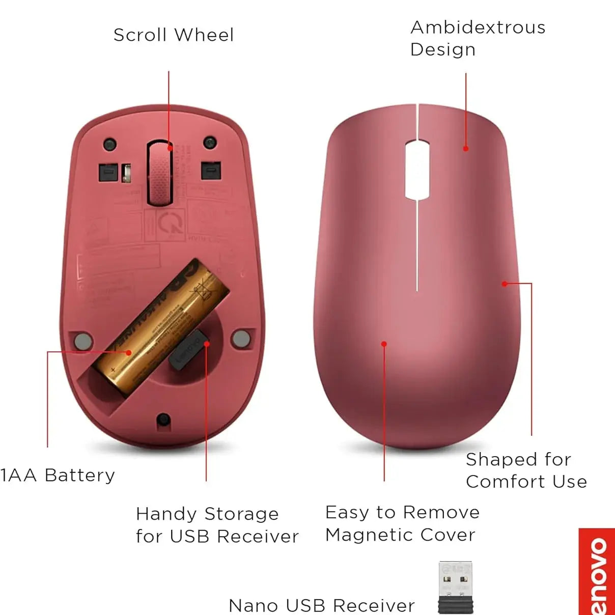 Lenovo 530 Wireless Mouse - Cherry Red Masa souq 