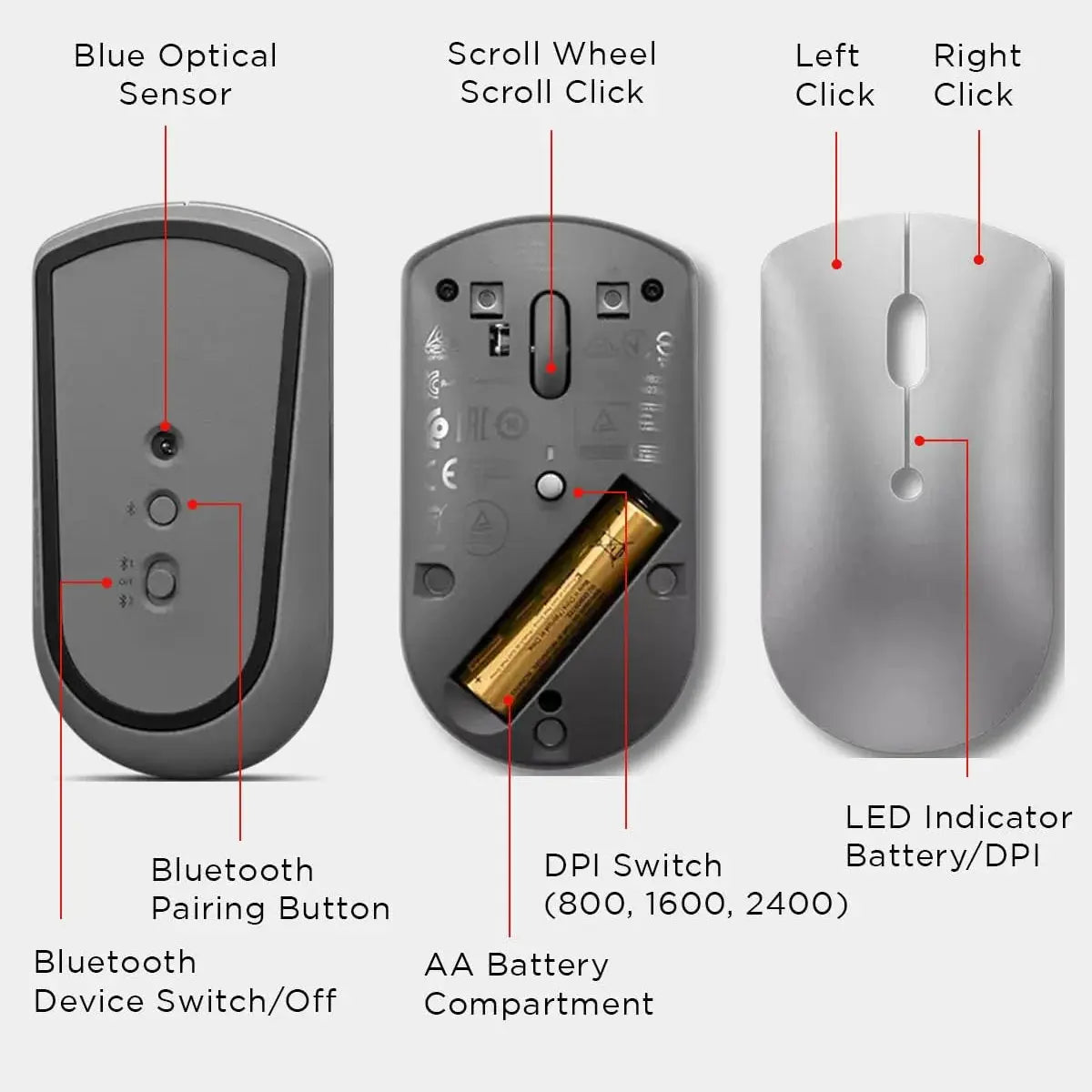 Lenovo 600 Bluetooth Silent Mouse - Grey Price Doha Qatar