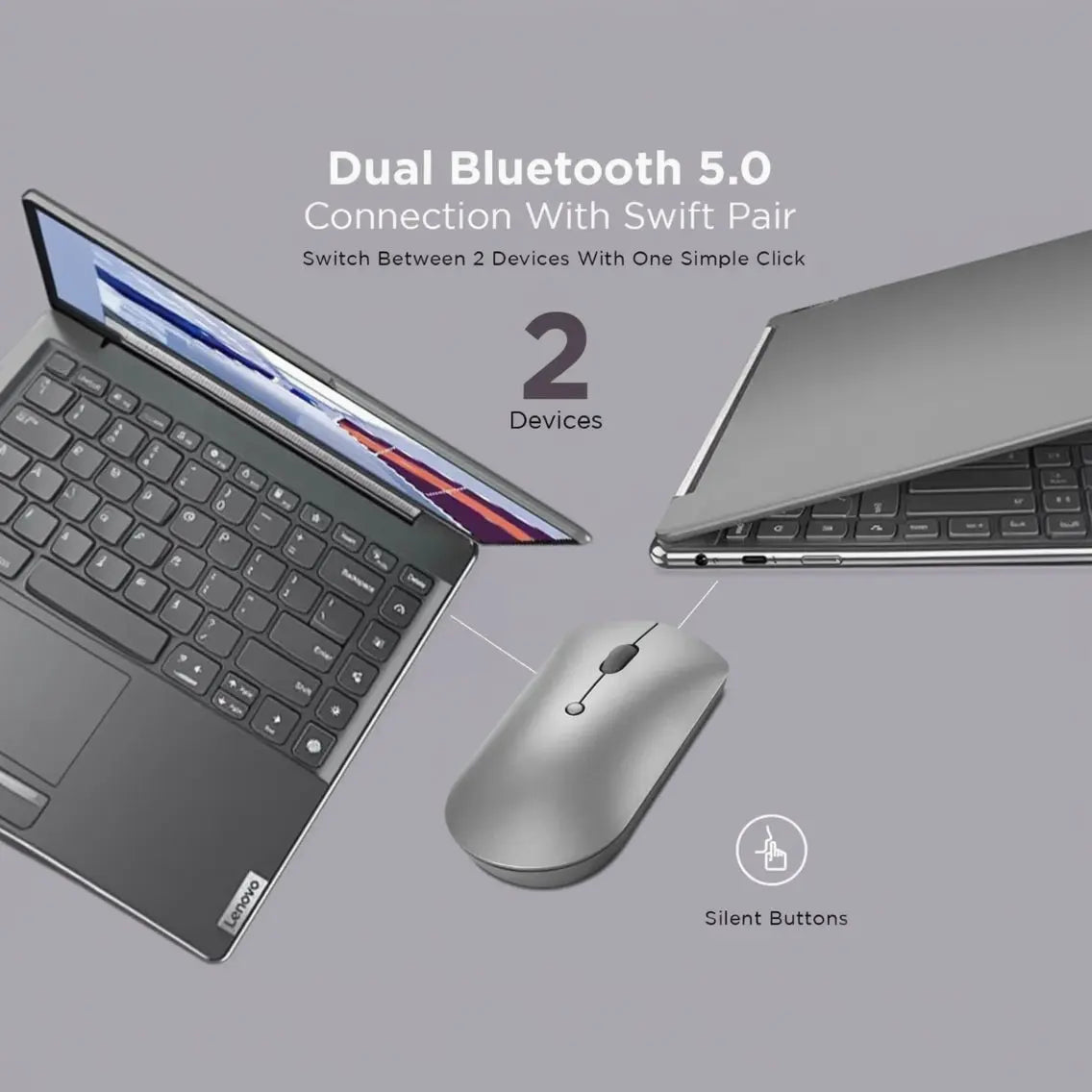 Lenovo 600 Bluetooth Silent Mouse - Grey Price Doha Qatar