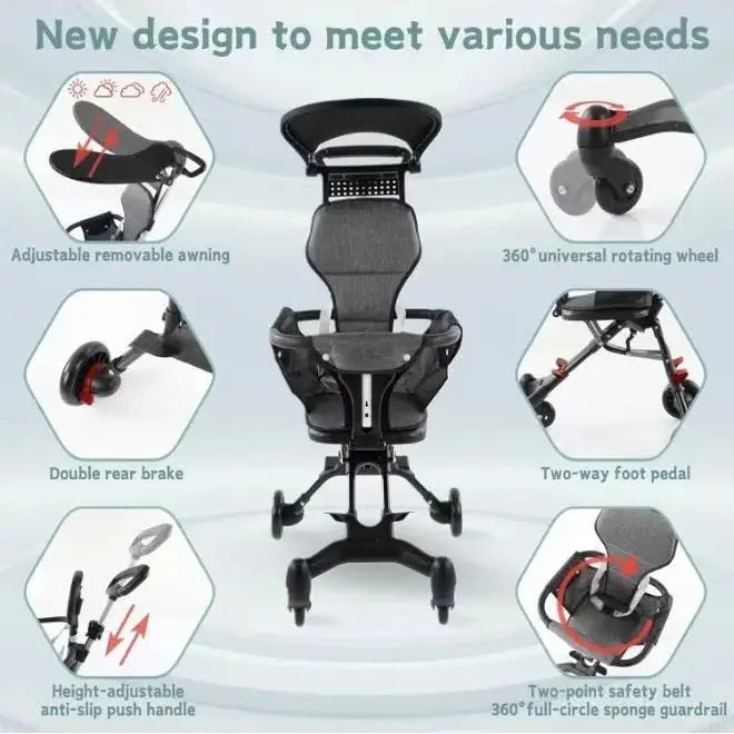 Lightweight Foldable Baby Stroller for Travel – Cabin-Friendly Trolley Pram (Up to 4 Years) United 