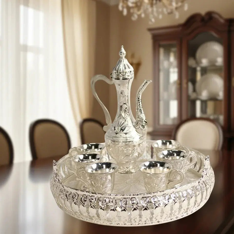 Luxurious Coffee Pot and Cup Set – Silver – 8 Pieces Qatar