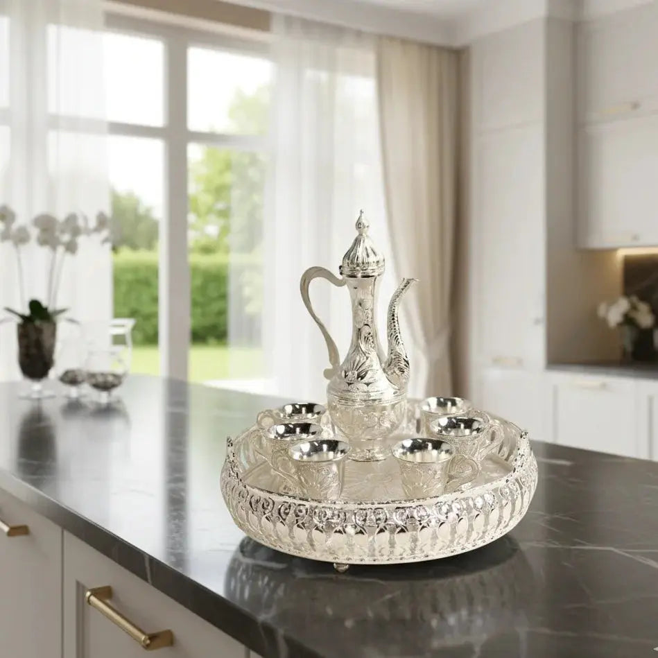 Luxurious Coffee Pot and Cup Set – Silver – 8 Pieces Qatar