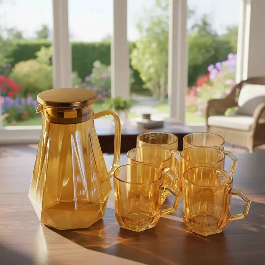 Luxurious Glass Pitcher Set with Gold Lid Price Doha Qatar