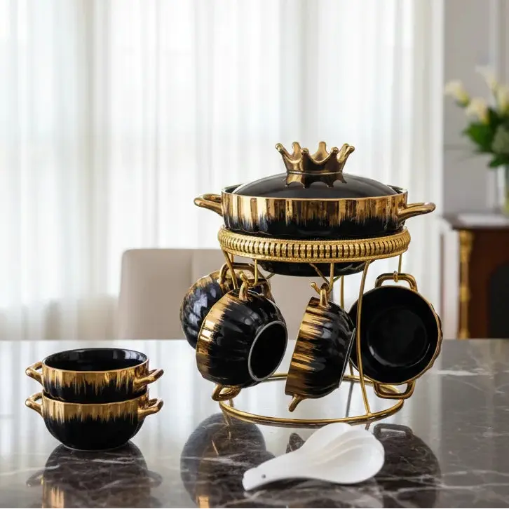 Luxurious Glass Soup Serving Set with Gold Veining Qatar