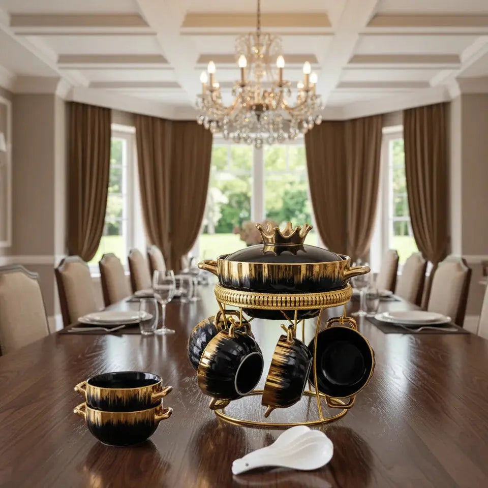 Luxurious Glass Soup Serving Set with Gold Veining Qatar