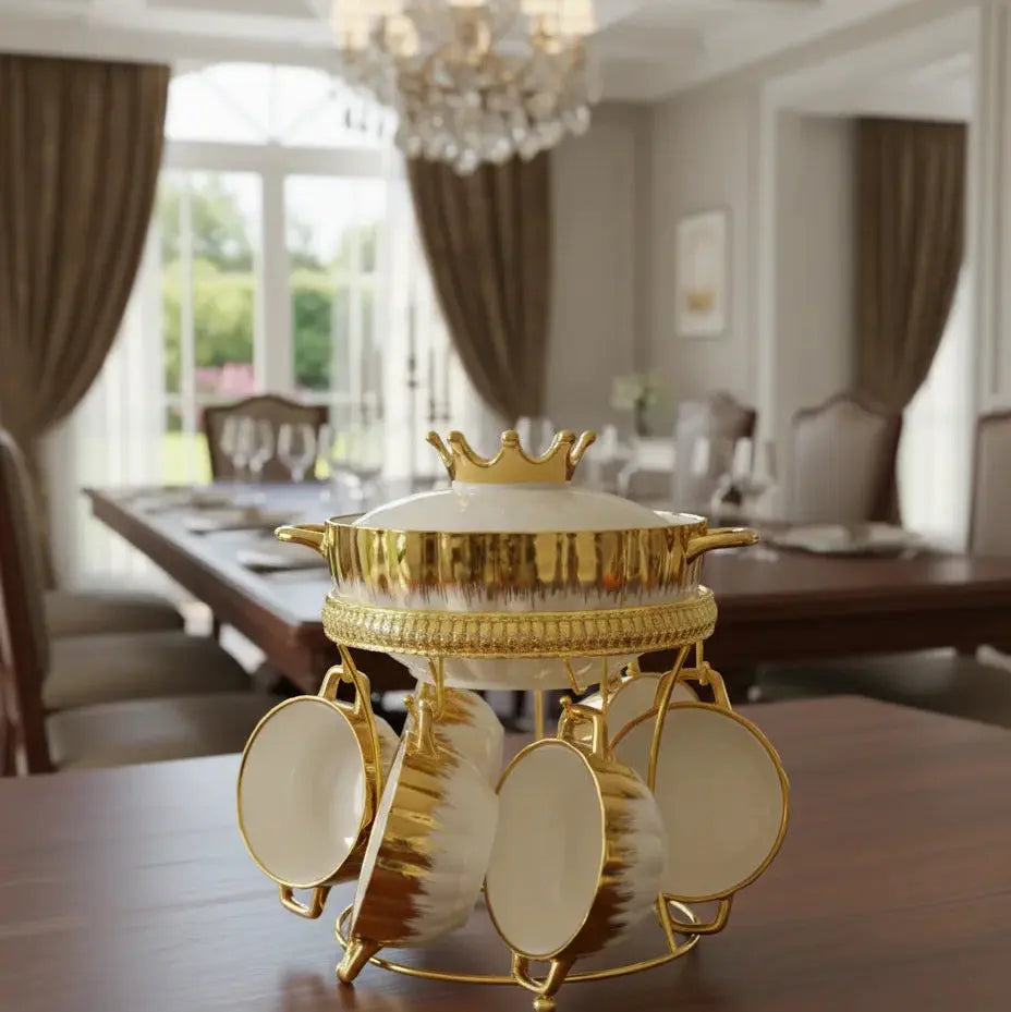 Luxurious Glass Soup Serving Set with Gold Veining Qatar