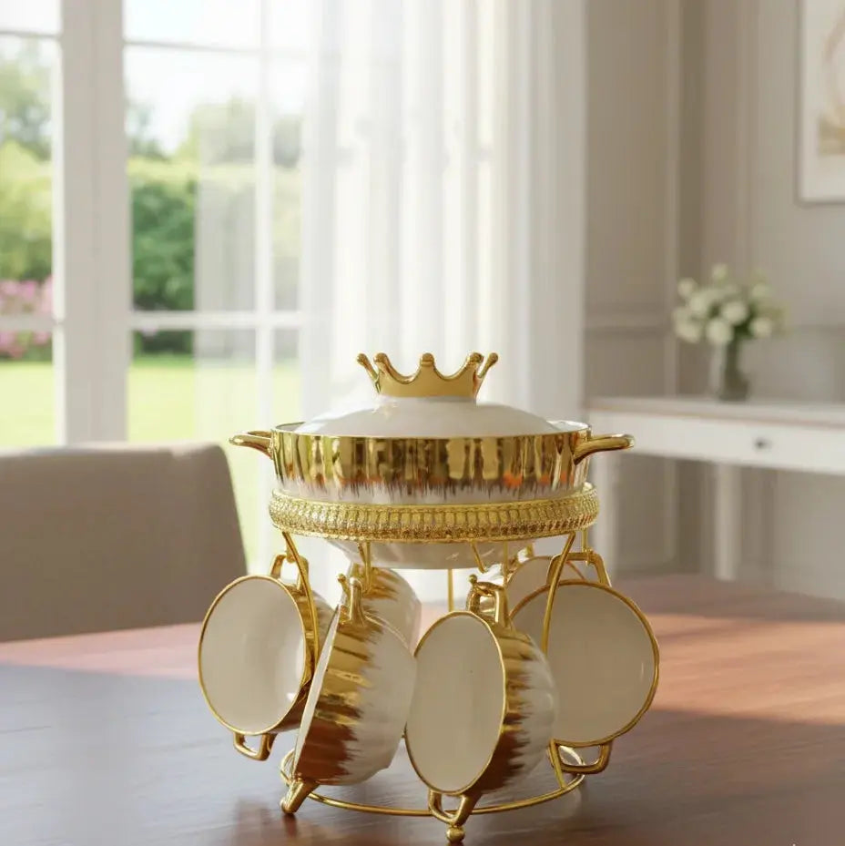 Luxurious Glass Soup Serving Set with Gold Veining Qatar