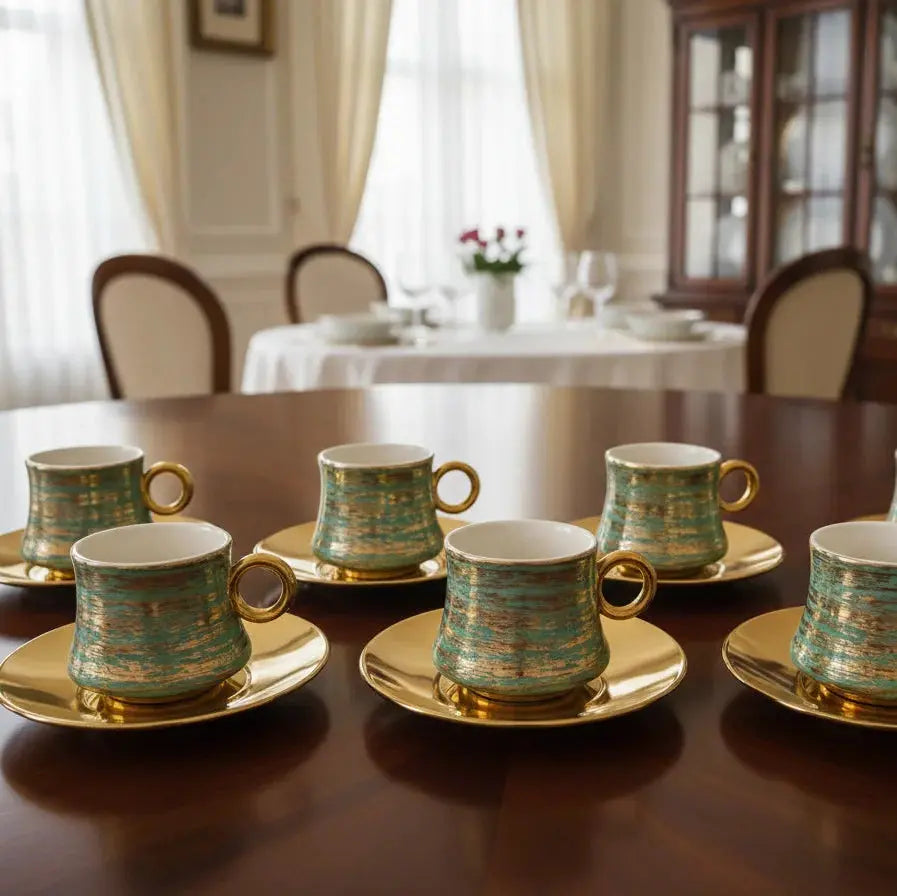Luxurious Gold Pattern Coffee Cup Set – 12 Pieces Doha Qatar