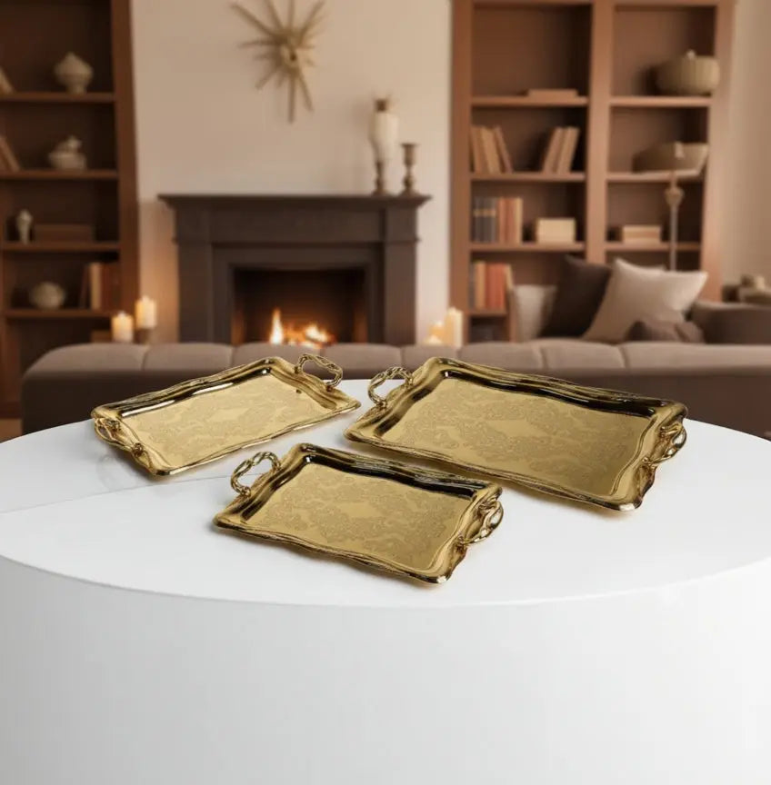 Luxurious Gold-Plated Serving Tray Set Price Doha Qatar