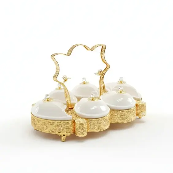 Luxurious Gold Serving Set with 6 Glass Bowls Doha Qatar