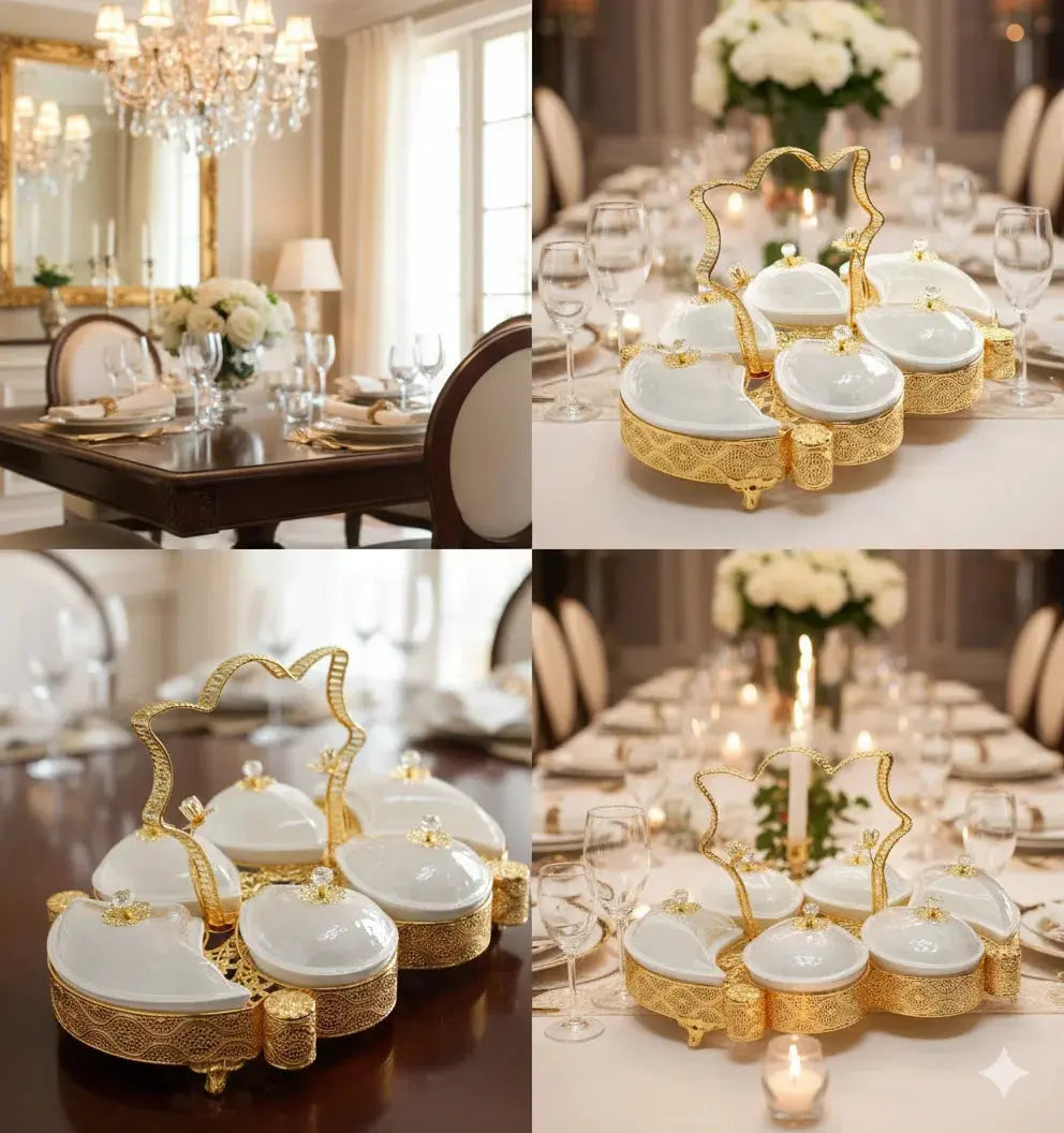 Luxurious Gold Serving Set with 6 Glass Bowls Doha Qatar