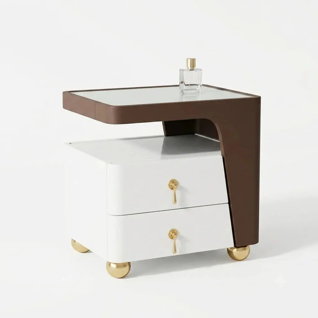 Luxury Cream Nightstand with Solid Wood Drawers & Stone Top – Modern Bedside Table for Bedroom Scrollcart Qatar 