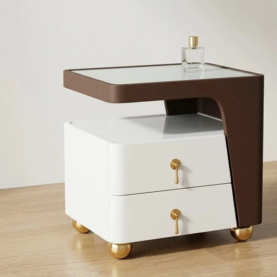 Luxury Cream Nightstand with Solid Wood Drawers & Stone Top – Modern Bedside Table for Bedroom Scrollcart Qatar 