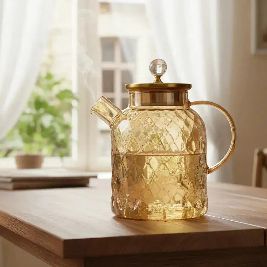 Luxury Glass Teapot with Gold Handle & Lid Doha Qatar