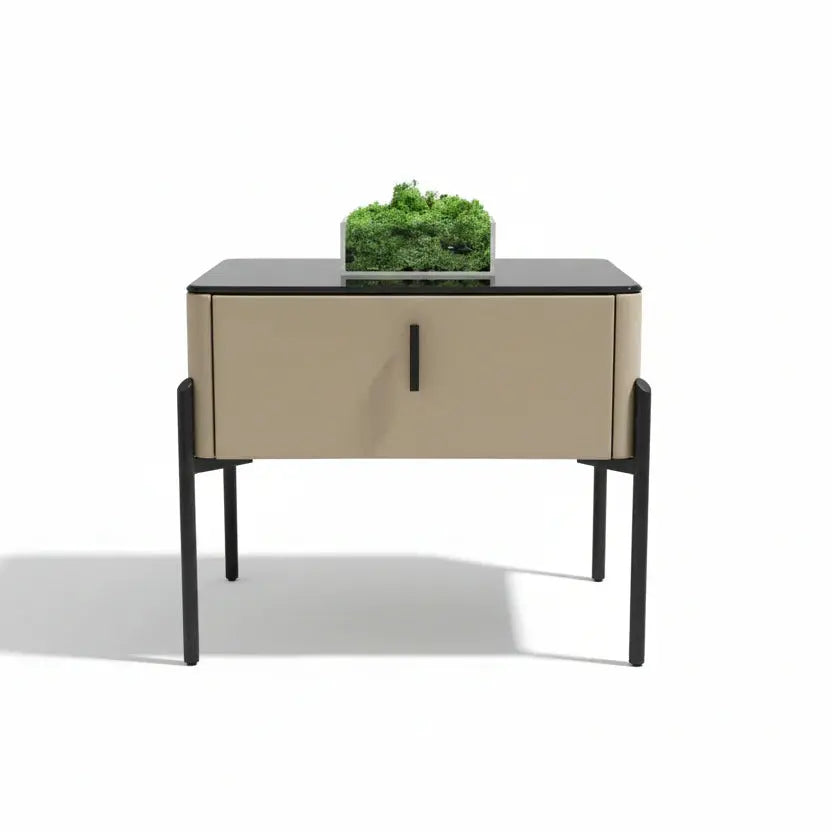 Luxury Glass Top Bedside Table with Drawer Scrollcart Qatar 